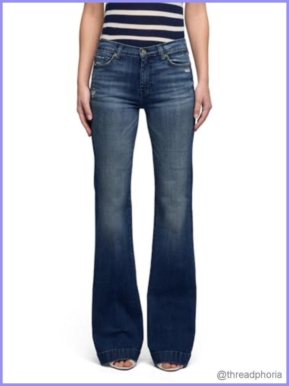 Mid Rise Flared Jeans with Trouser Hem 36" Inseam High Stretch Cotton